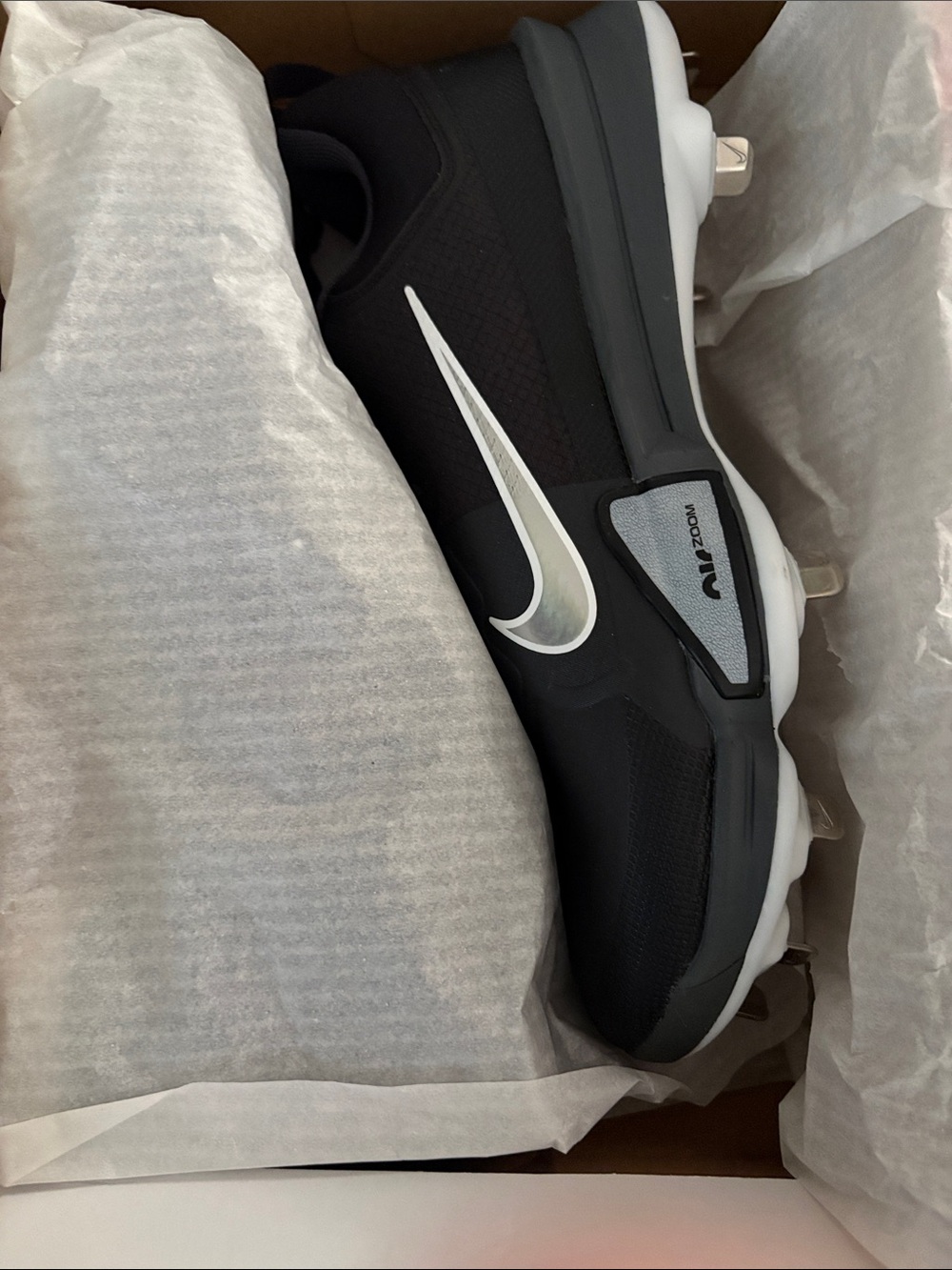 Nike Black and White Golf Cleats with Silver Swoosh